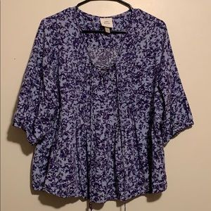 Blue lace up blouse
